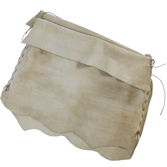 Handmade Dresses & Skirts - Handmade Suede Leather Wrap Skirt Cowrie Shell Whipstitch Scalloped Tan Boho